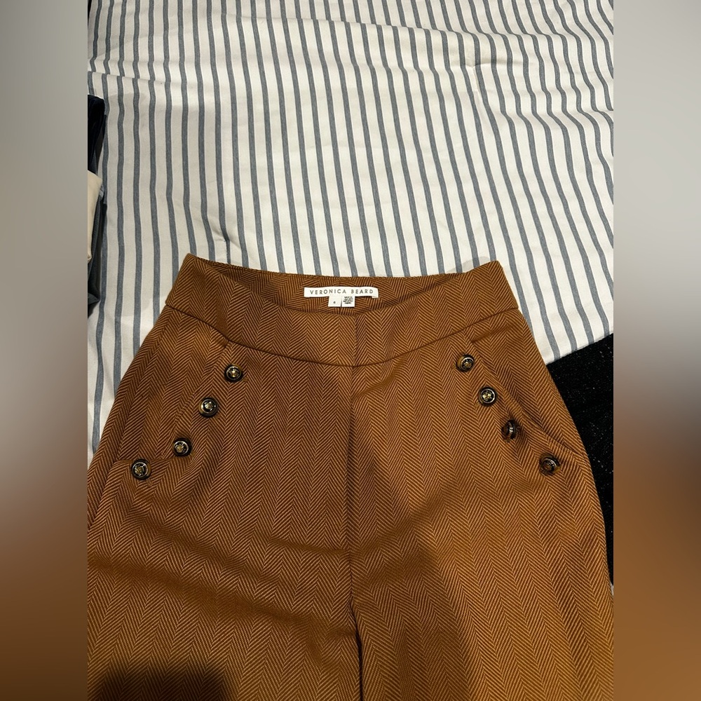 Veronica Beard Tan Herringbone Trousers Size 6 Excellent Condition